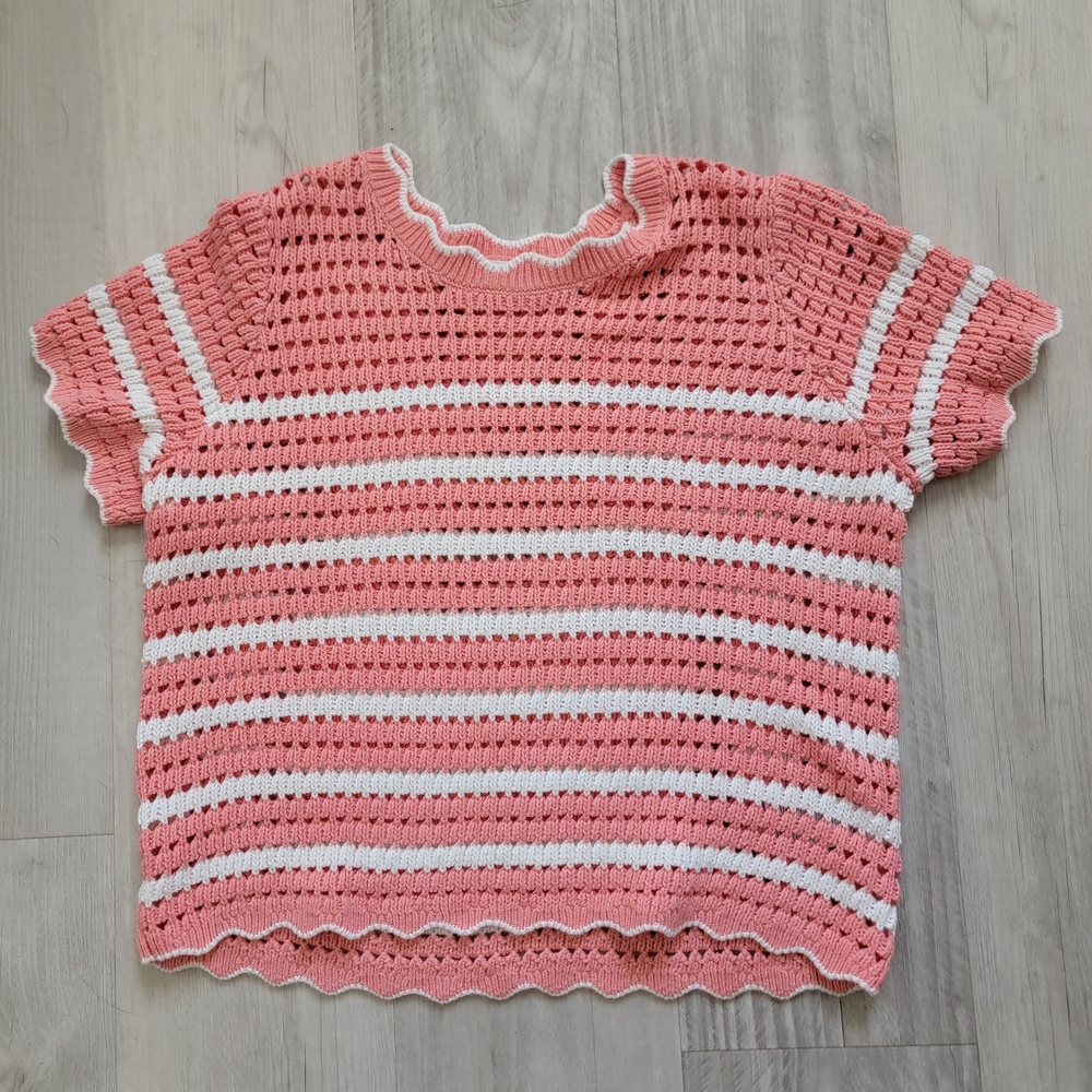 GAP Pink and White Crochet Stripe Sweater